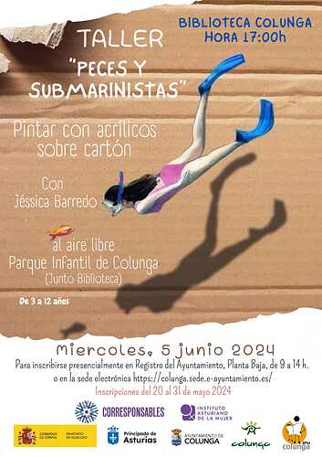 cartel taller peces y submarinistas en Colunga