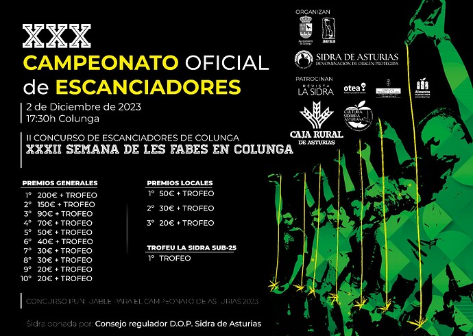 Cartel XXX Concurso Oficial de Escanciadores en Colunga y II Concurso de escanciadores de Colunga
