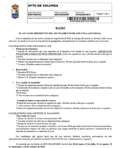 bando novedades unidad móvil DNI Colunga